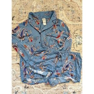 In Bloom by Jonquil Pajama Set Womens Small Blue Paisley Soft Knit Cozy‎ Luxury